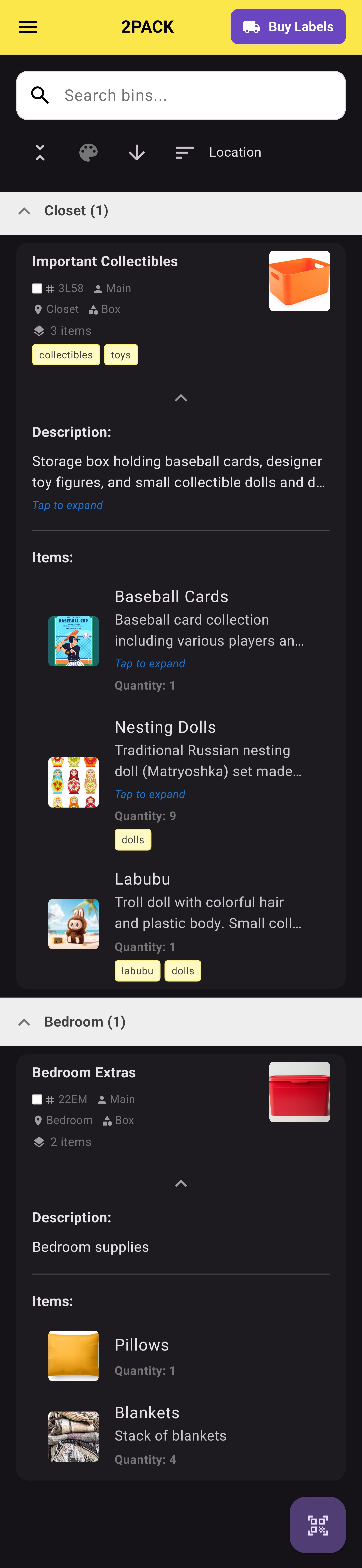 2PACK Storage App Screenshot